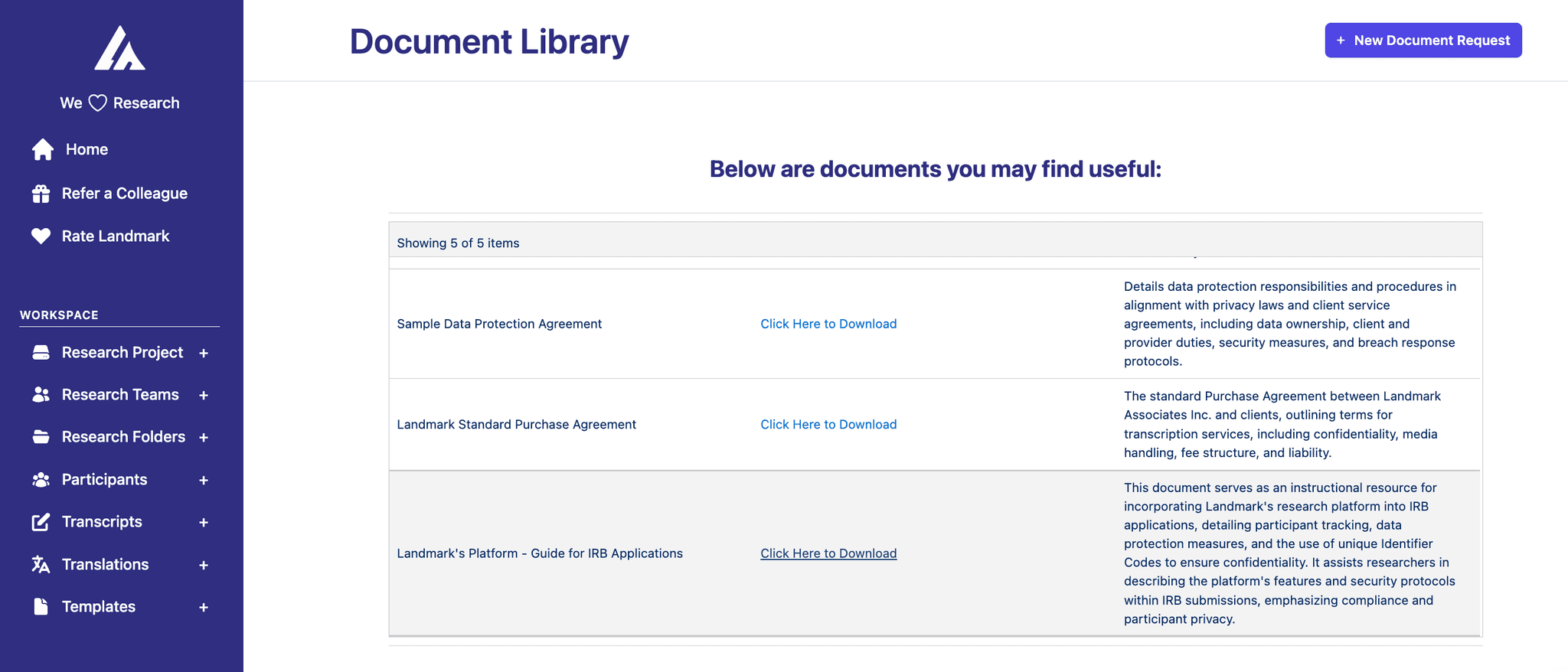 Document Library Interface showing security documentation