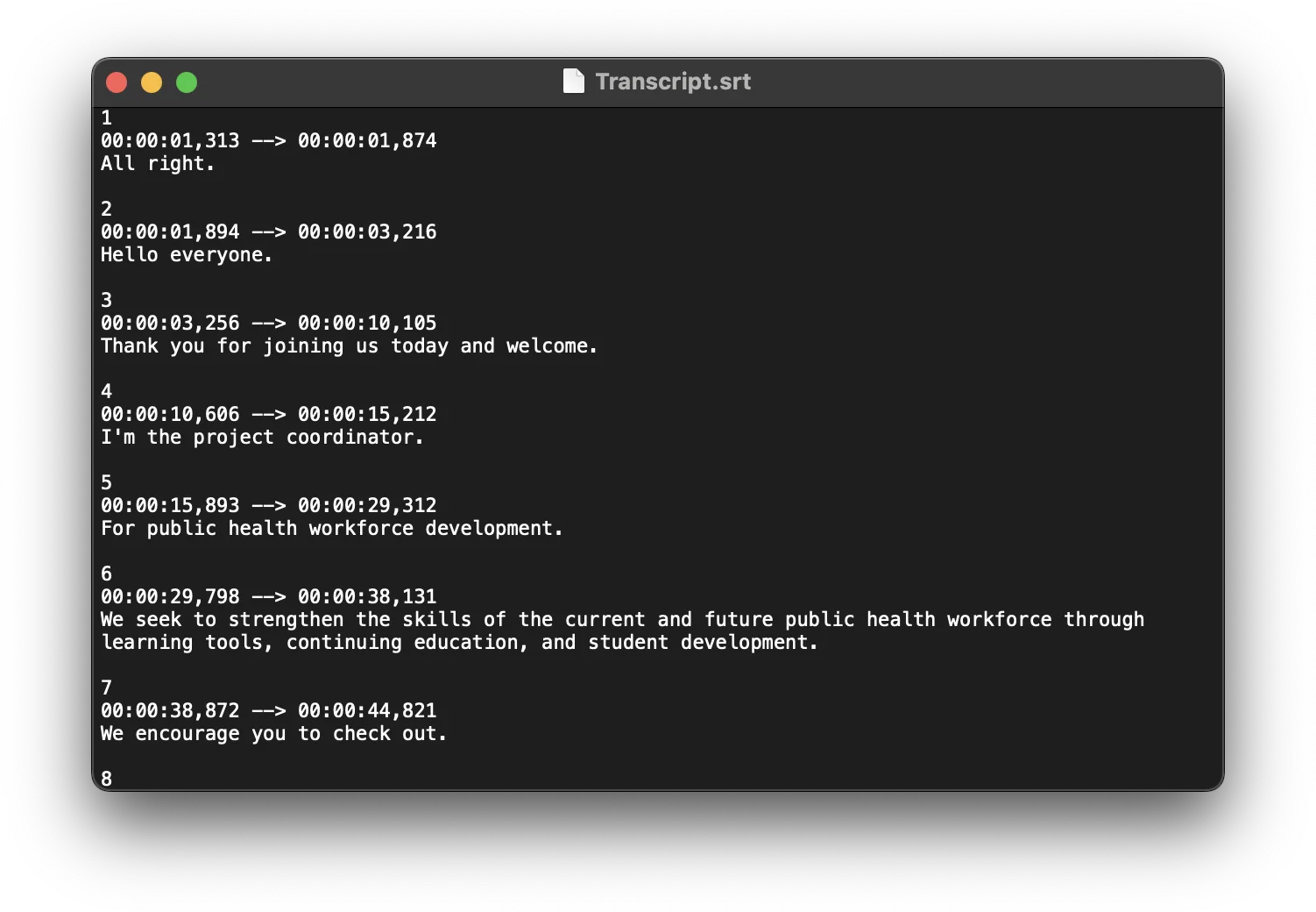 Professional transcriptionist working on SRT subtitle file generation